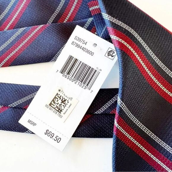 Tommy Hilfiger Navy Red Striped Silk Tie Professional Work Politics Office New - Picture 6 of 7